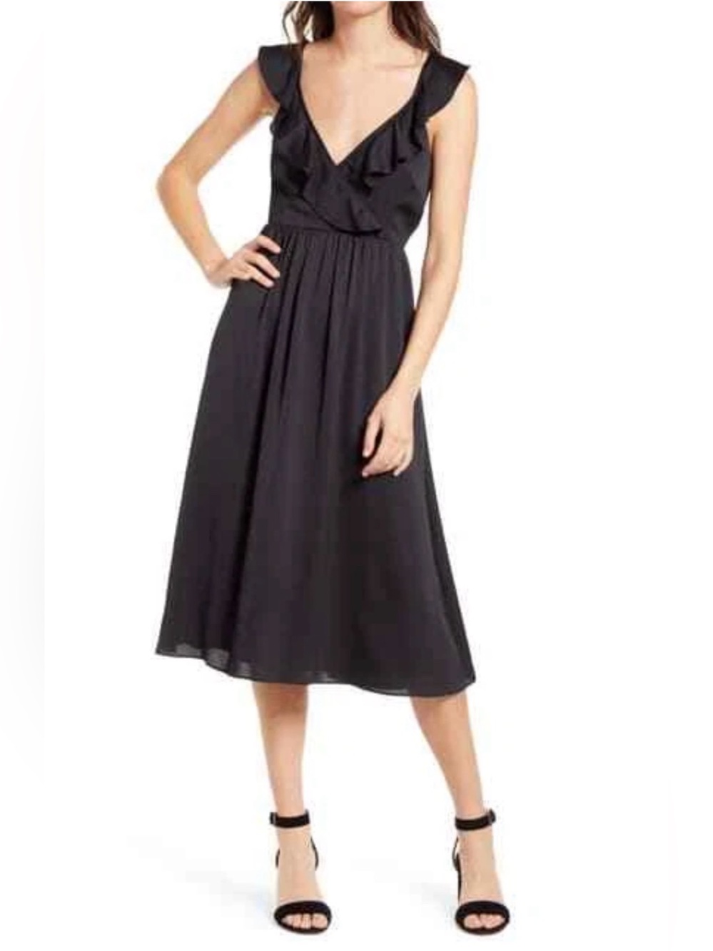 Madewell Black Ruffled Front Cross Back Dress